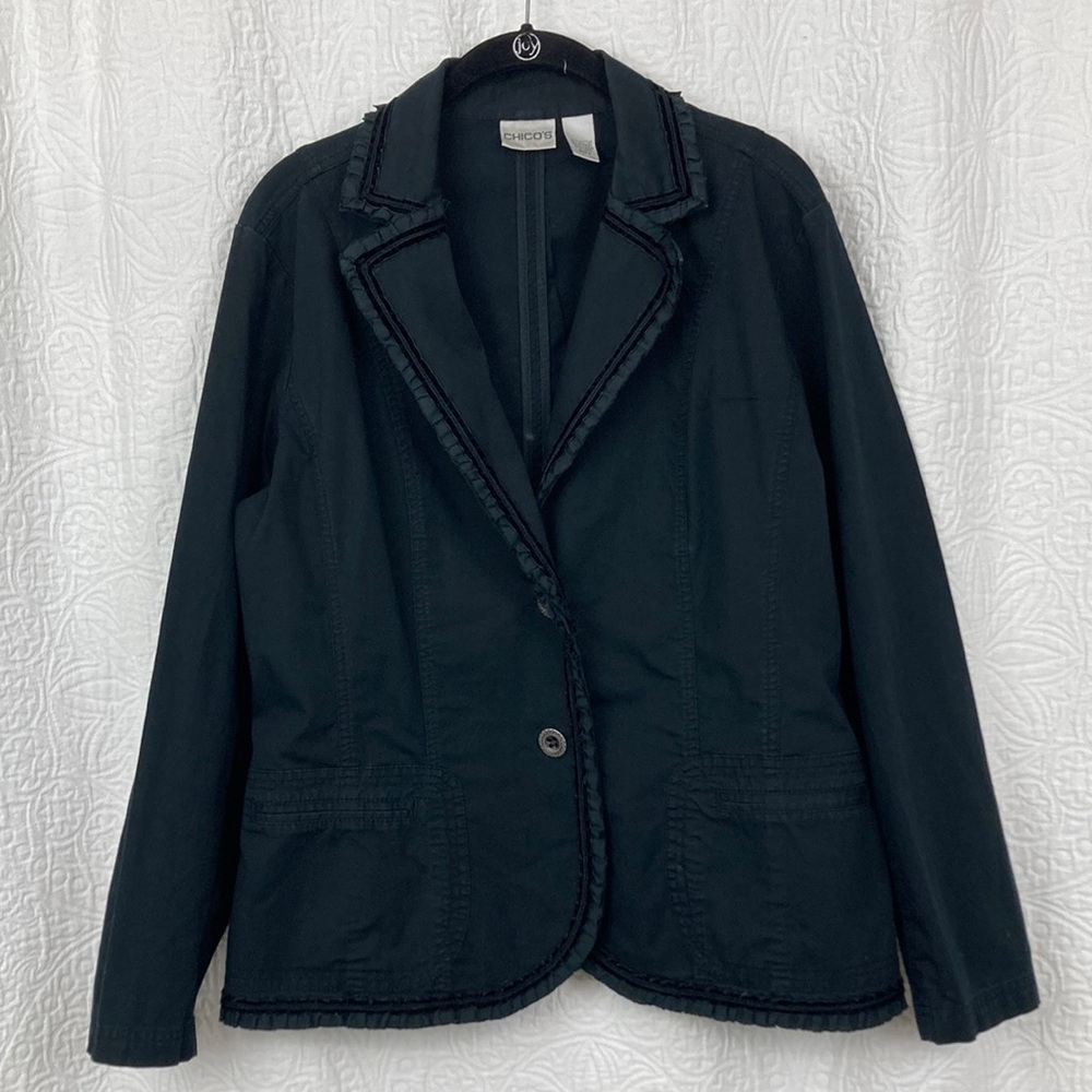 Chico’s Chic Women's Boho Black Velvet Trim Blazer sz 2